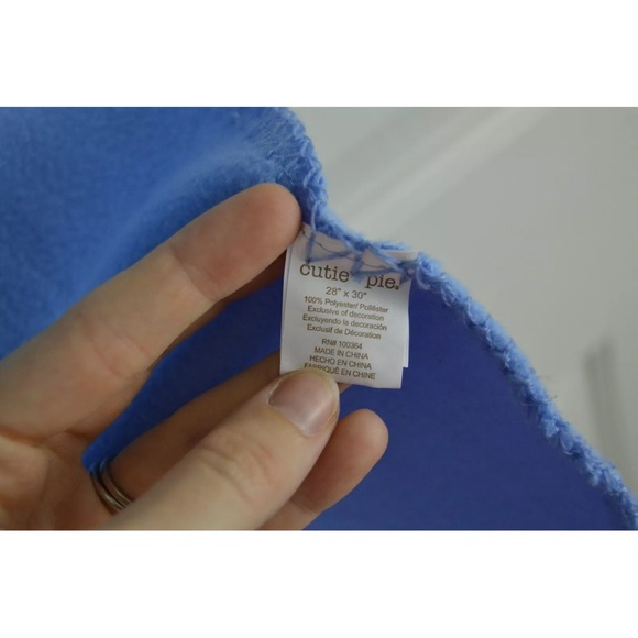 Cutie Pie Tons of Fun Elephant Baby Blanket Gray Blue Stitched Edge Fleece - Picture 4 of 6